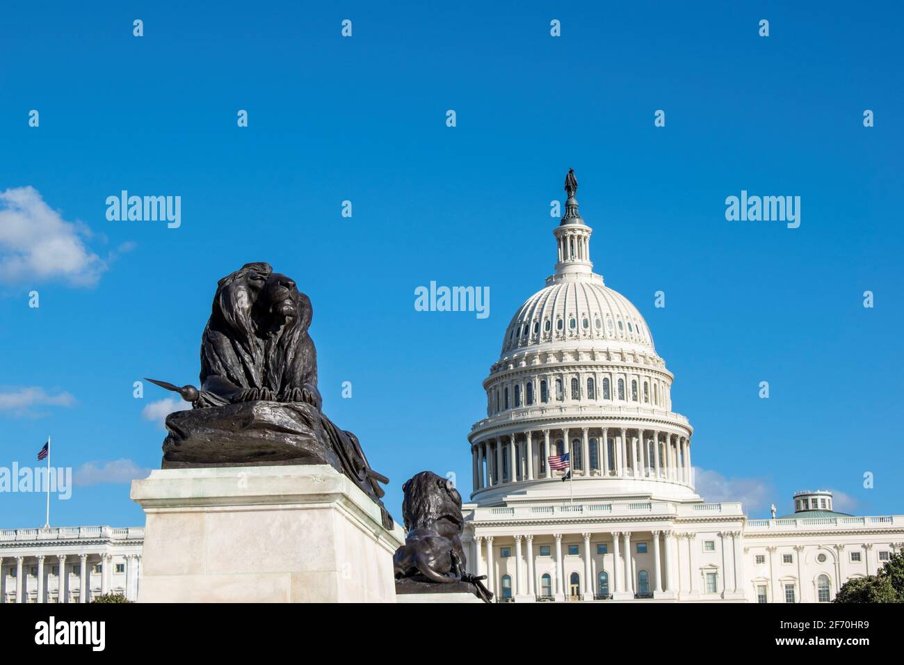 beautiful lion statue in front of the united states capitol in washington dc Stock Photo