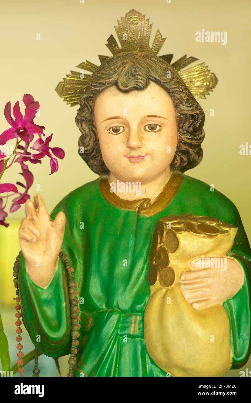 Catholic statue. Saint Homobonus, Patron Saint of business
