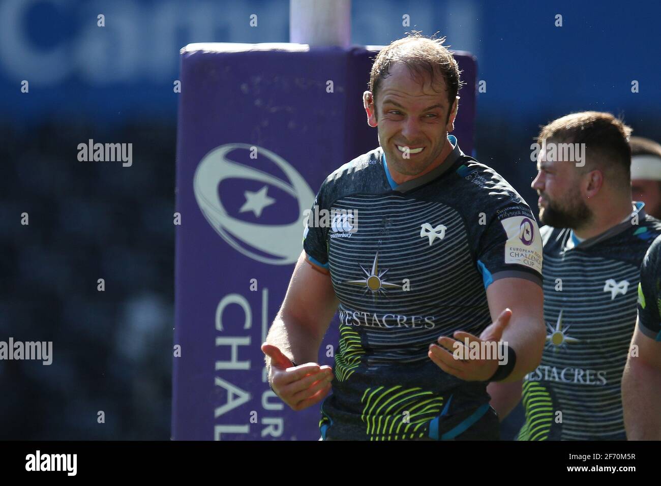 Swansea, UK. 03rd Apr, 2021. Alun Wyn Jones of the Ospreys looks on. European Rugby challenge cup, round of 16 match, Ospreys v Newcastle Falcons at the Liberty Stadium in Swansea, South Wales on Saturday 3rd April 2021. pic by Andrew Orchard/Andrew Orchard sports photography/Alamy Live news Credit: Andrew Orchard sports photography/Alamy Live News Stock Photo