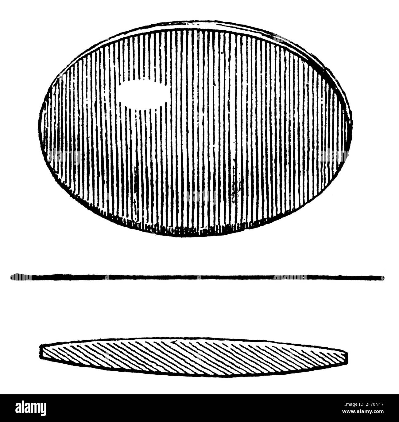 Concave-convex (periscopic) lens. Illustration of the 19th century. Germany. White background. Stock Photo