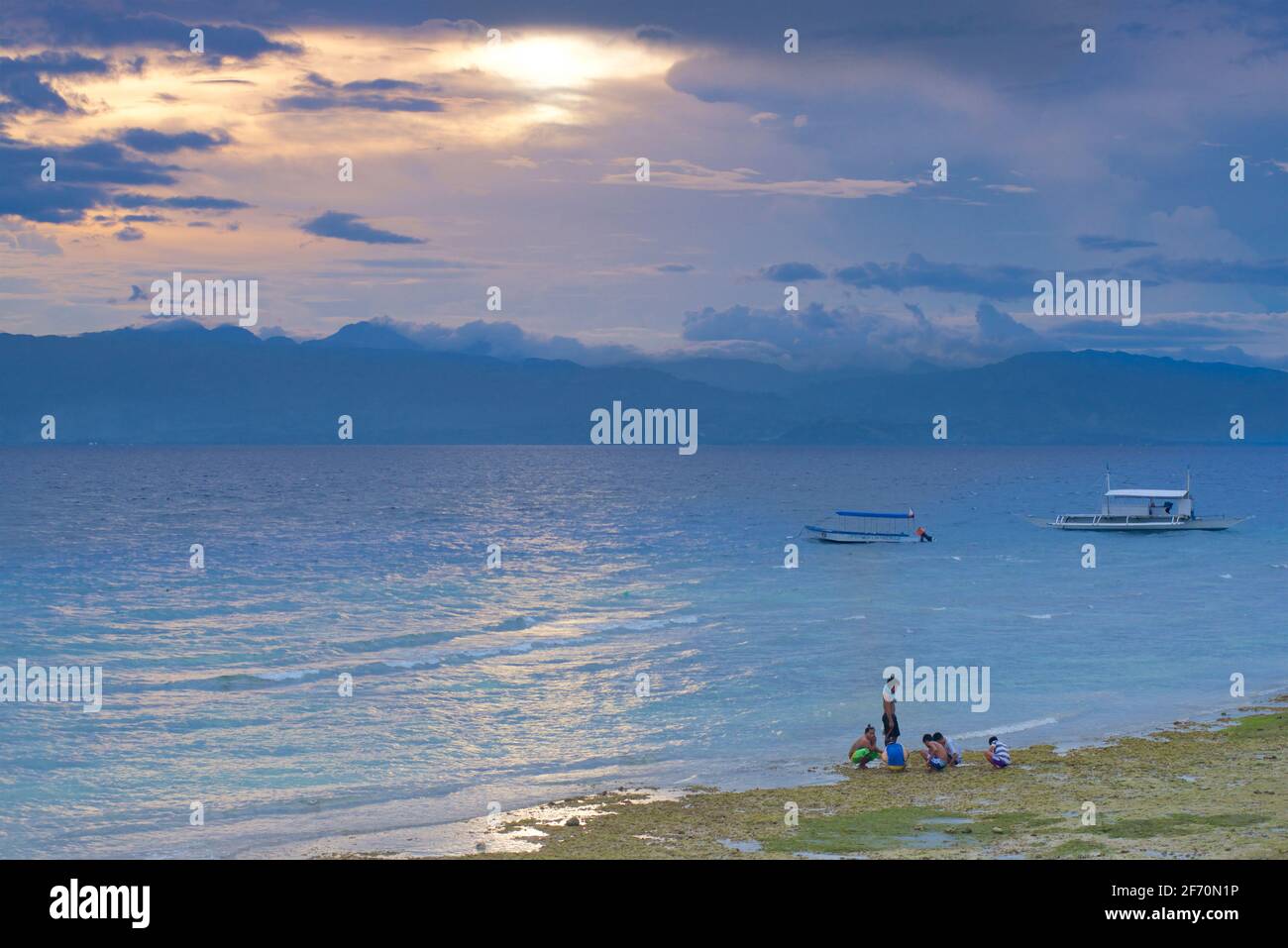 People collecting shellfish at low tide, Moalboal, Cebu, Central Visayas, Philippines Stock Photo