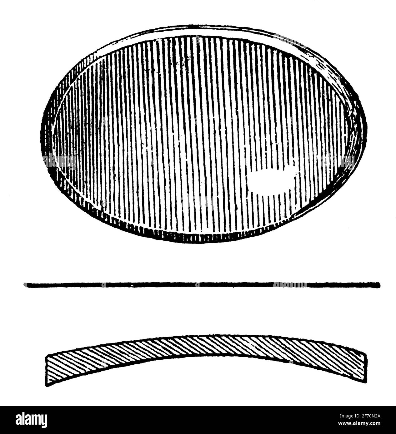 Convex-concave (periscopic) lens. Illustration of the 19th century. Germany. White background. Stock Photo