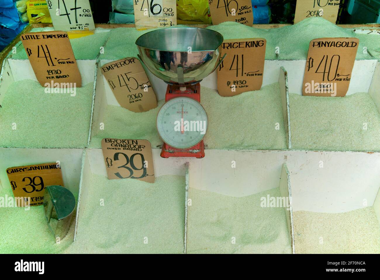 Local store selling various varieties of rice. Santa Fe, Bantayan, Cebu, Philipines Stock Photo
