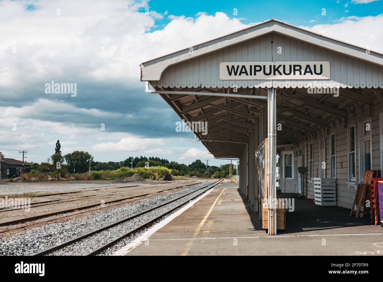 the empty Waipukurau railway station platform, New Zealand Stock Photo