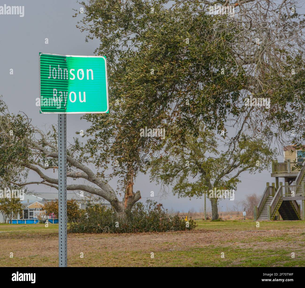 Powerful Hurricane Laura, bent the Johnson Bayou sign in Cameron
