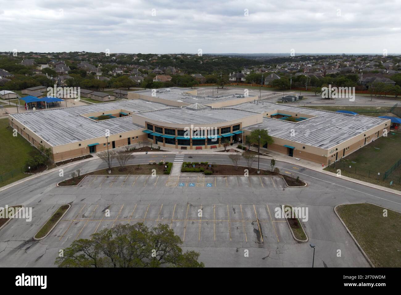 An aerial view of Hardy Oak Elementary School, Saturday, April 3, 2021
