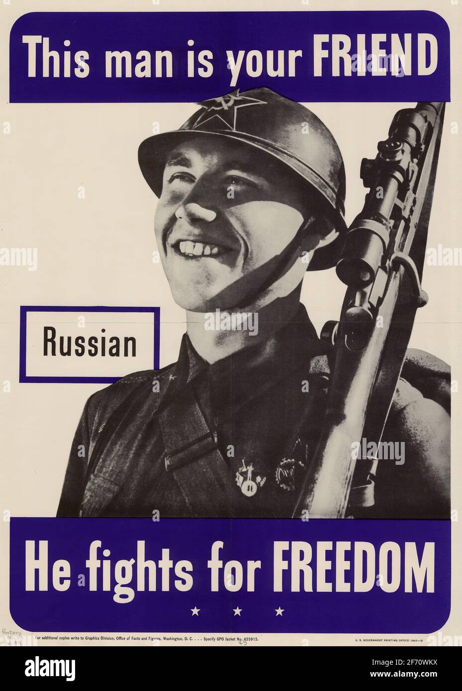 A second world war recruitment poster saying Fight For Freedom and showing faces of Allied soldiers Stock Photo