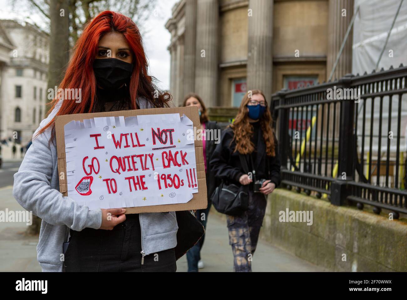 London, UK. 03rd Apr, 2021. A protester marching with a placard expressing her opinion, during the demonstration.A Month after kidnap and murder of 33-year-old Sarah Everard, women's rights protesters marched in central London chanting slogans and protested what they said had been a lack of action by government and police services. Sarah Everard disappeared on March 3rd and her body was found on March 12th. (Photo by Pietro Recchia/SOPA Images/Sipa USA) Credit: Sipa USA/Alamy Live News Stock Photo