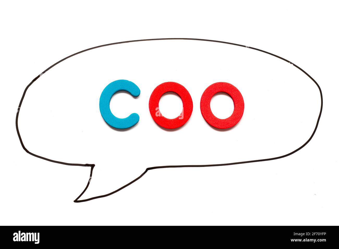 Alphabet letter with word COO (abbreviation Chief operating officer) in black line hand drawing as bubble speech on white board background Stock Photo