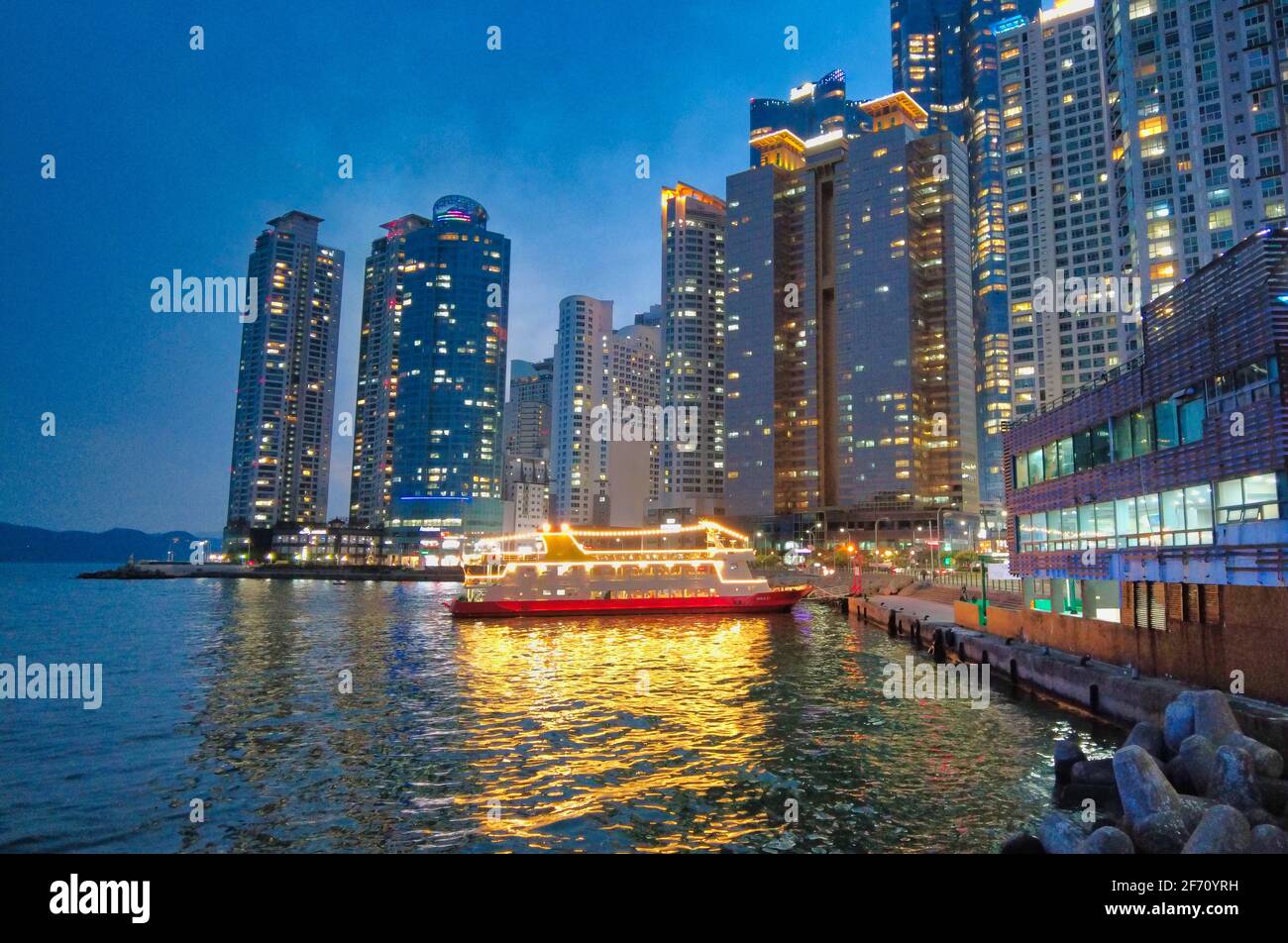 Night view of haeundae sea, Busan, South Korea, Asia. Stock Photo