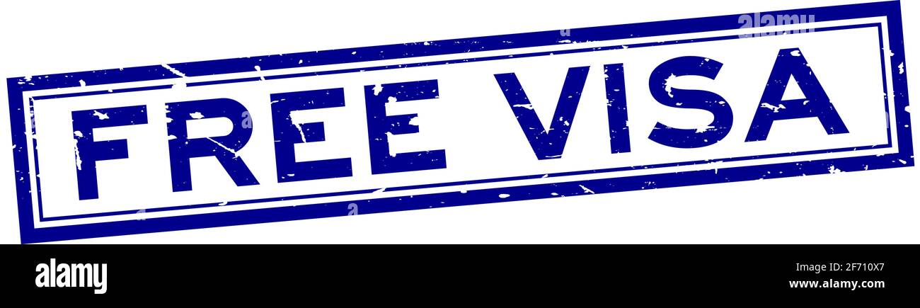 Grunge blue free visa word square rubber seal stamp on white background Stock Vector