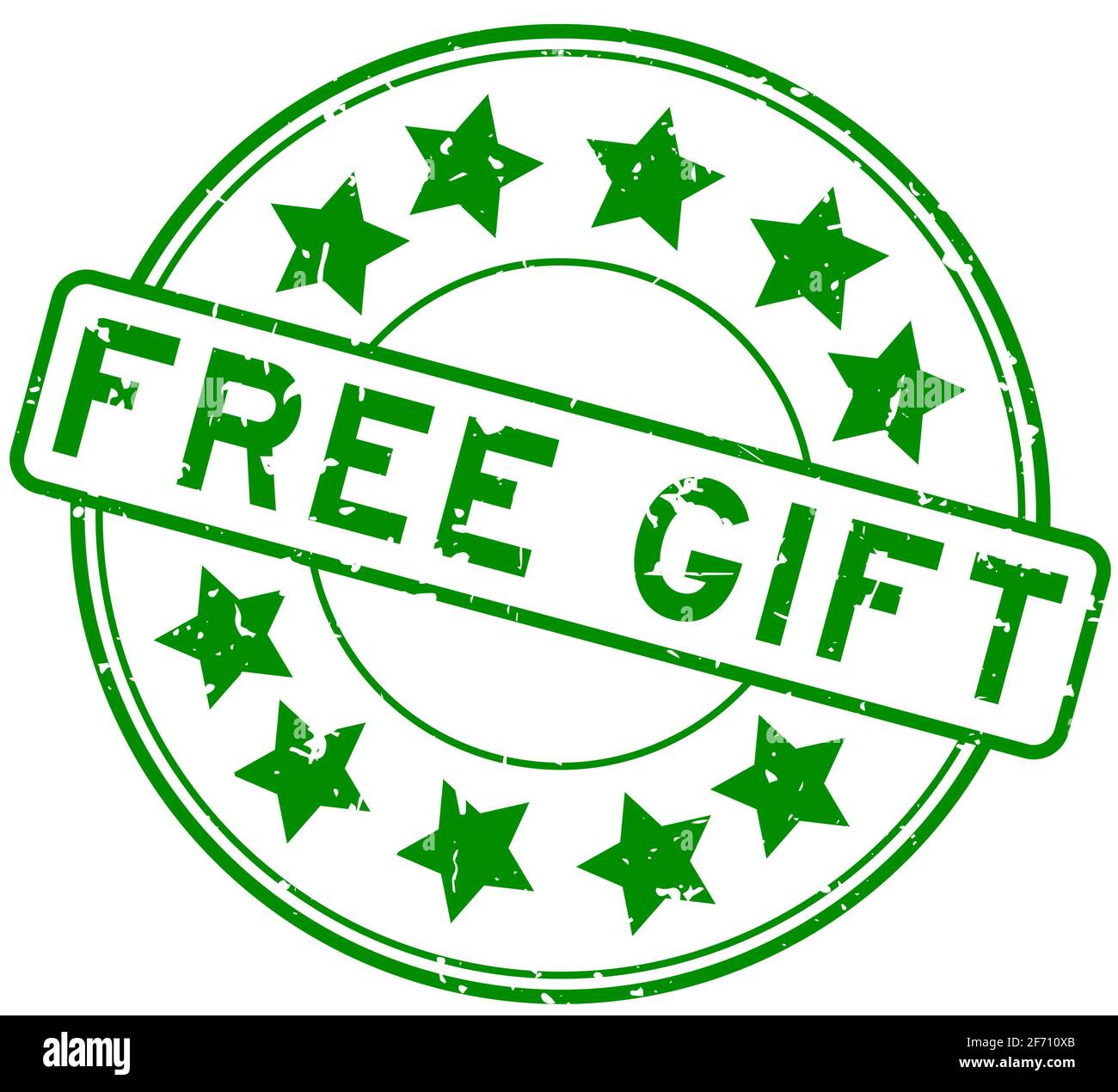 Grunge green free gift word with star icon round rubber seal stamp on