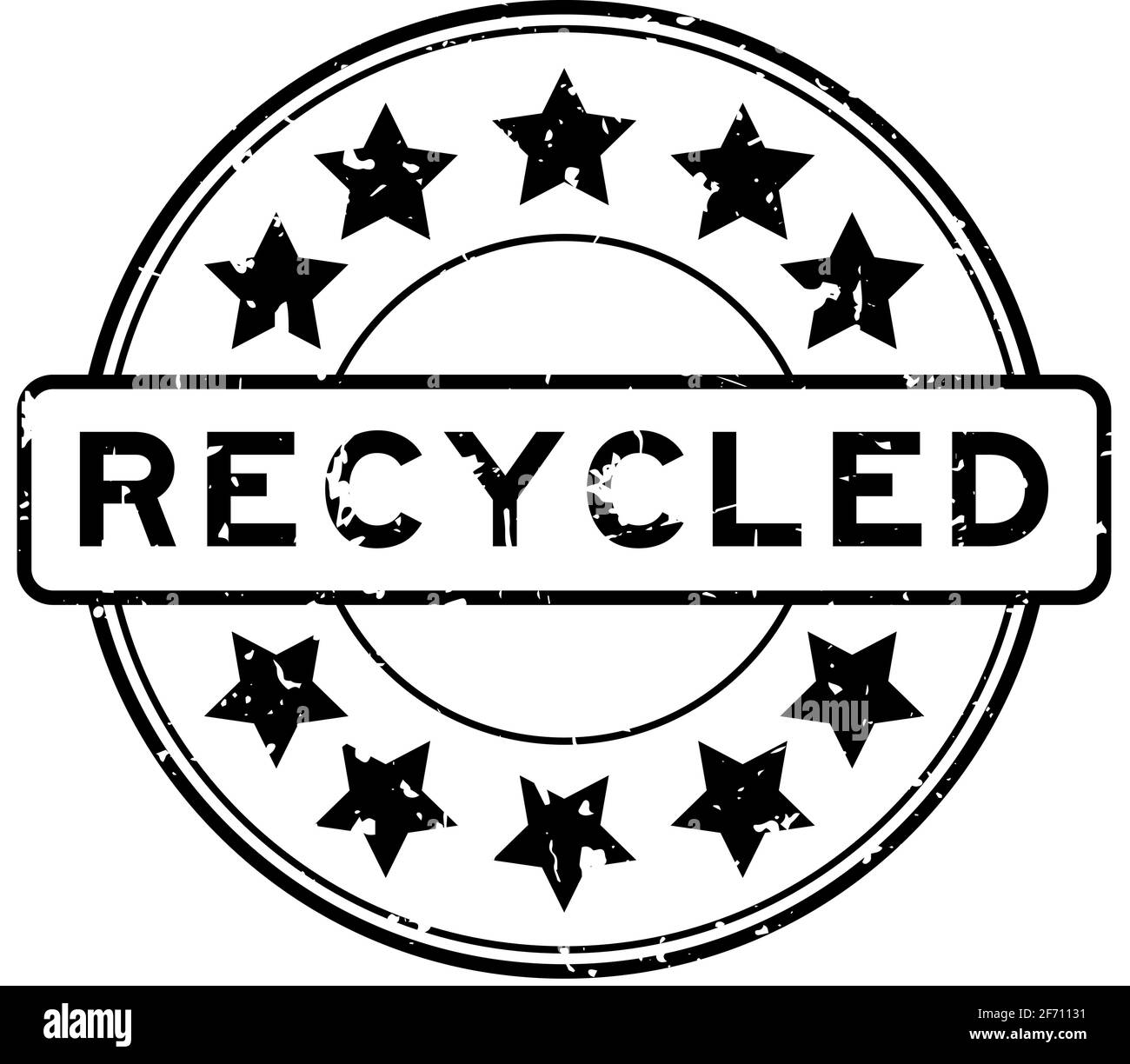 Grunge black recycled word with star icon round rubber seal stamp on ...