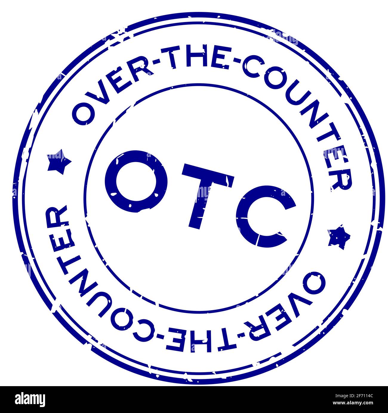 Grunge blue OTC OverTheCounter word round rubber seal stamp on white