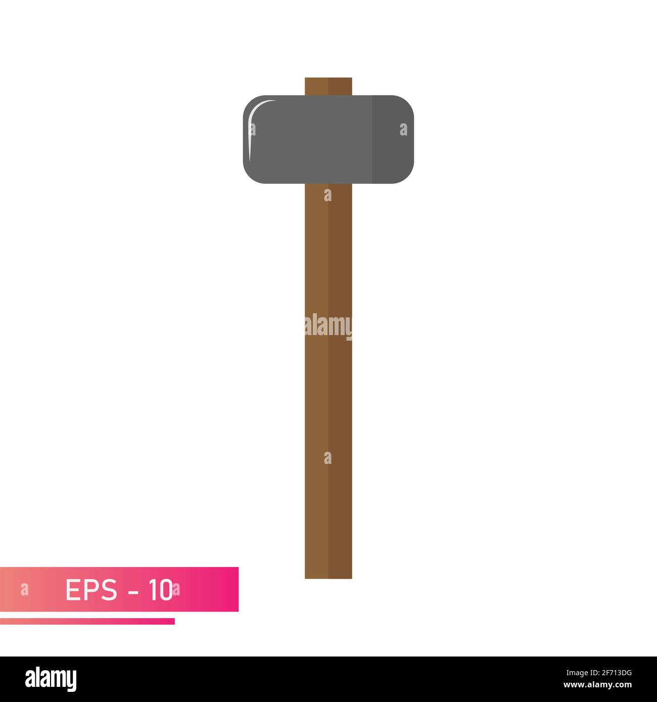 A rounded sledgehammer with a wooden handle. Realistic design. On a ...