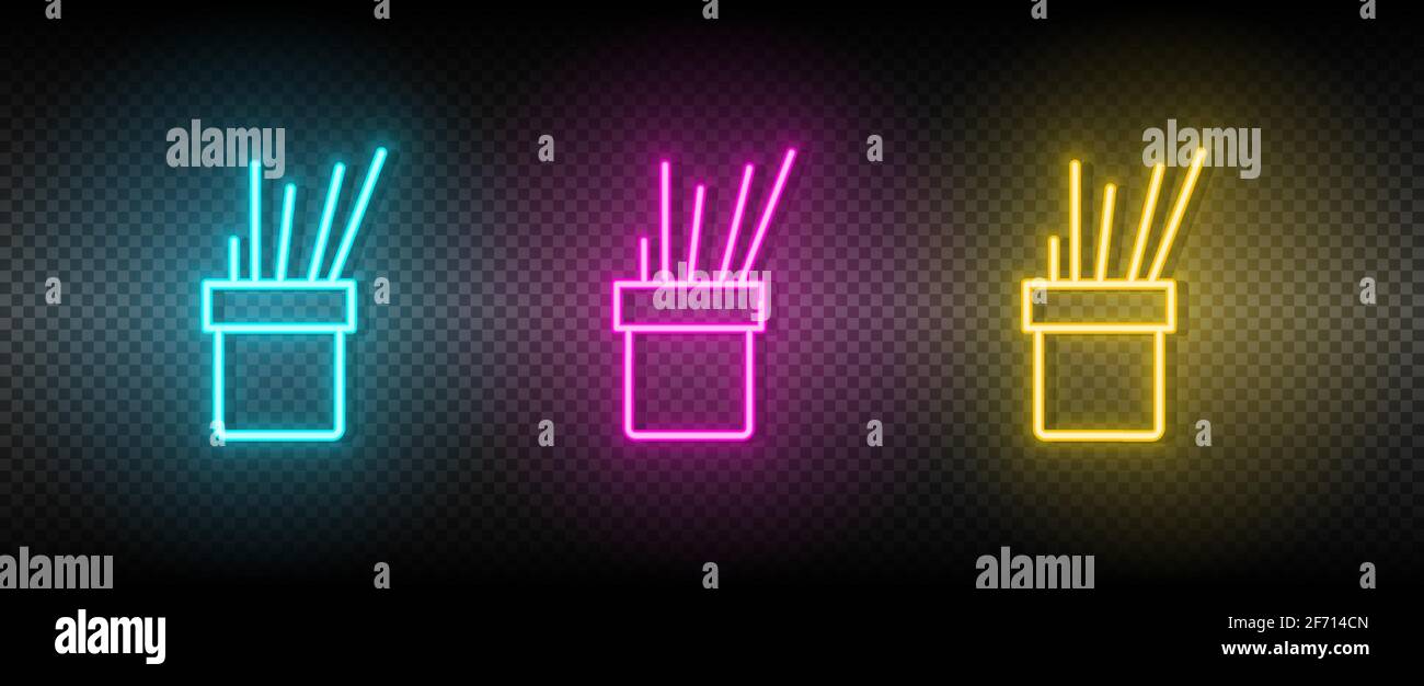 application, graphic, tools vector icon yellow, pink, blue neon set. Tools vector icon on dark transparency background Stock Vector