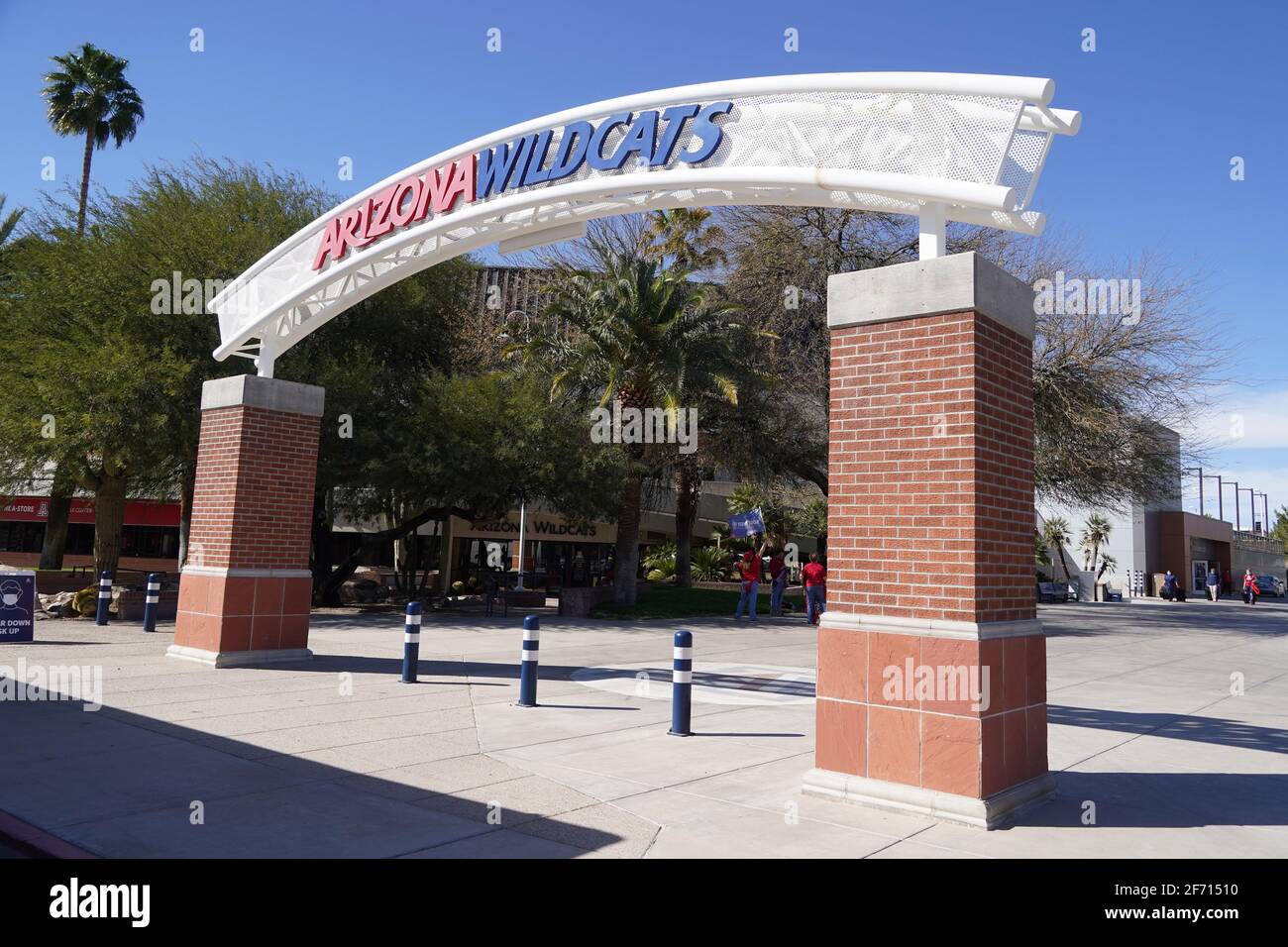 A general overall view of the Arizona Widlcats logo on an arch outside of tehMcKale Center on the campus of the University of Arizona, Tuesday, March Stock Photo