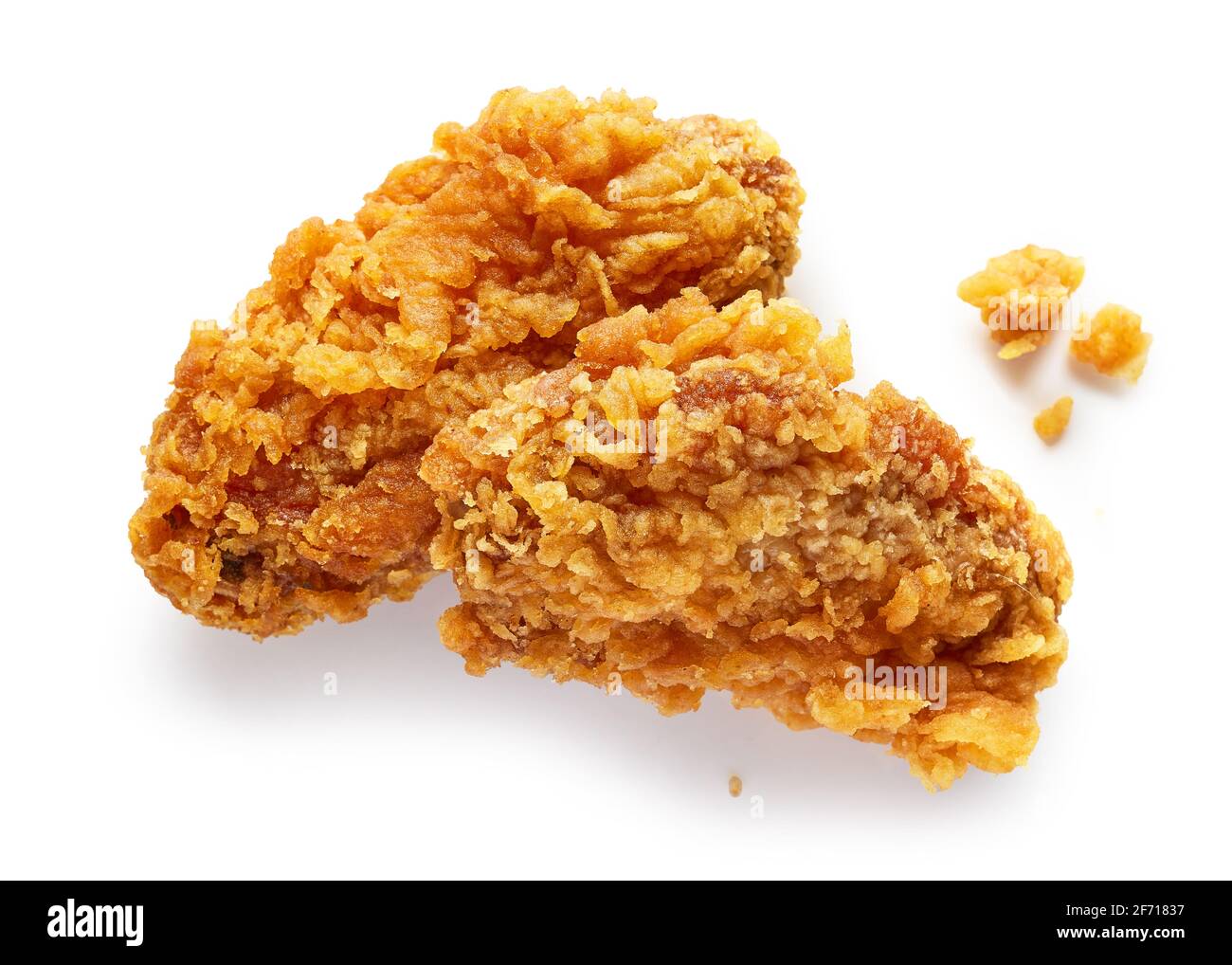 fried breaded chicken wings isolated on white background, top view Stock Photo