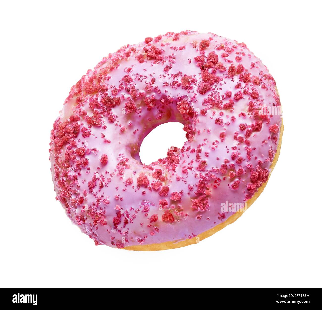 flying pink donut isolated on white background Stock Photo