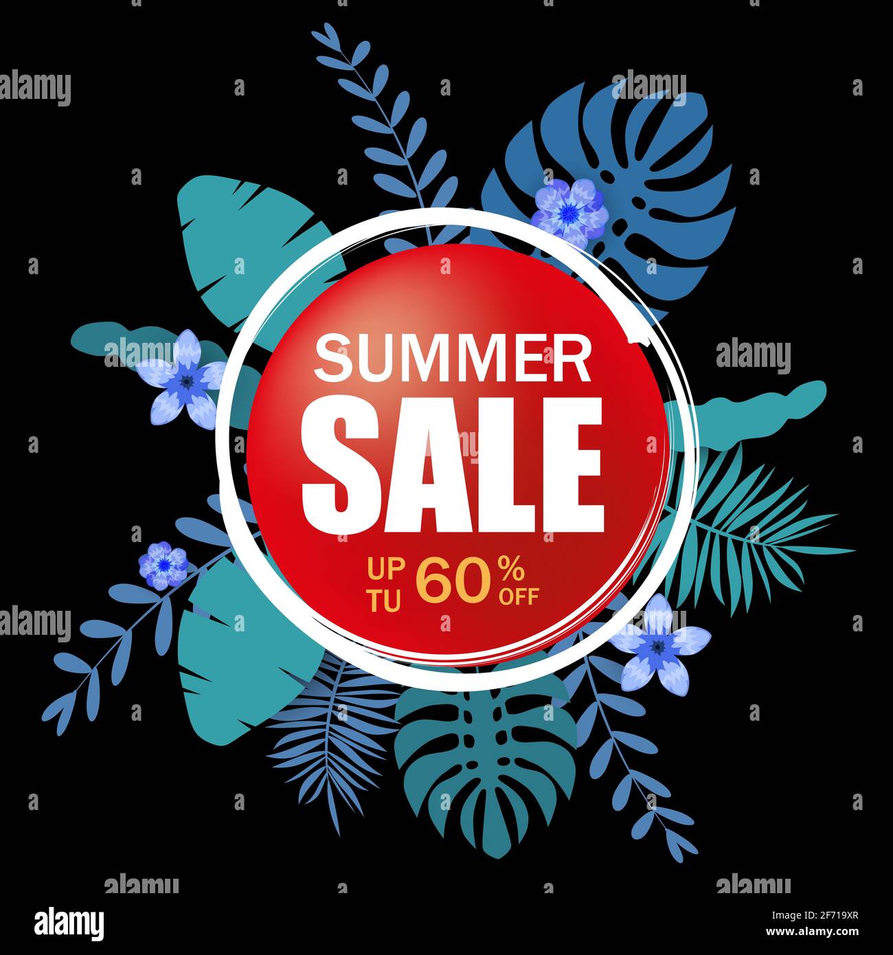 Summer sale template banner, poster with palm leaves, jungle leaf ...