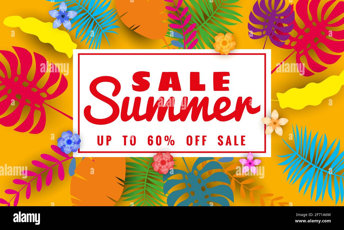 Summer sale paper cut style, banner template for seasonal sales with ...