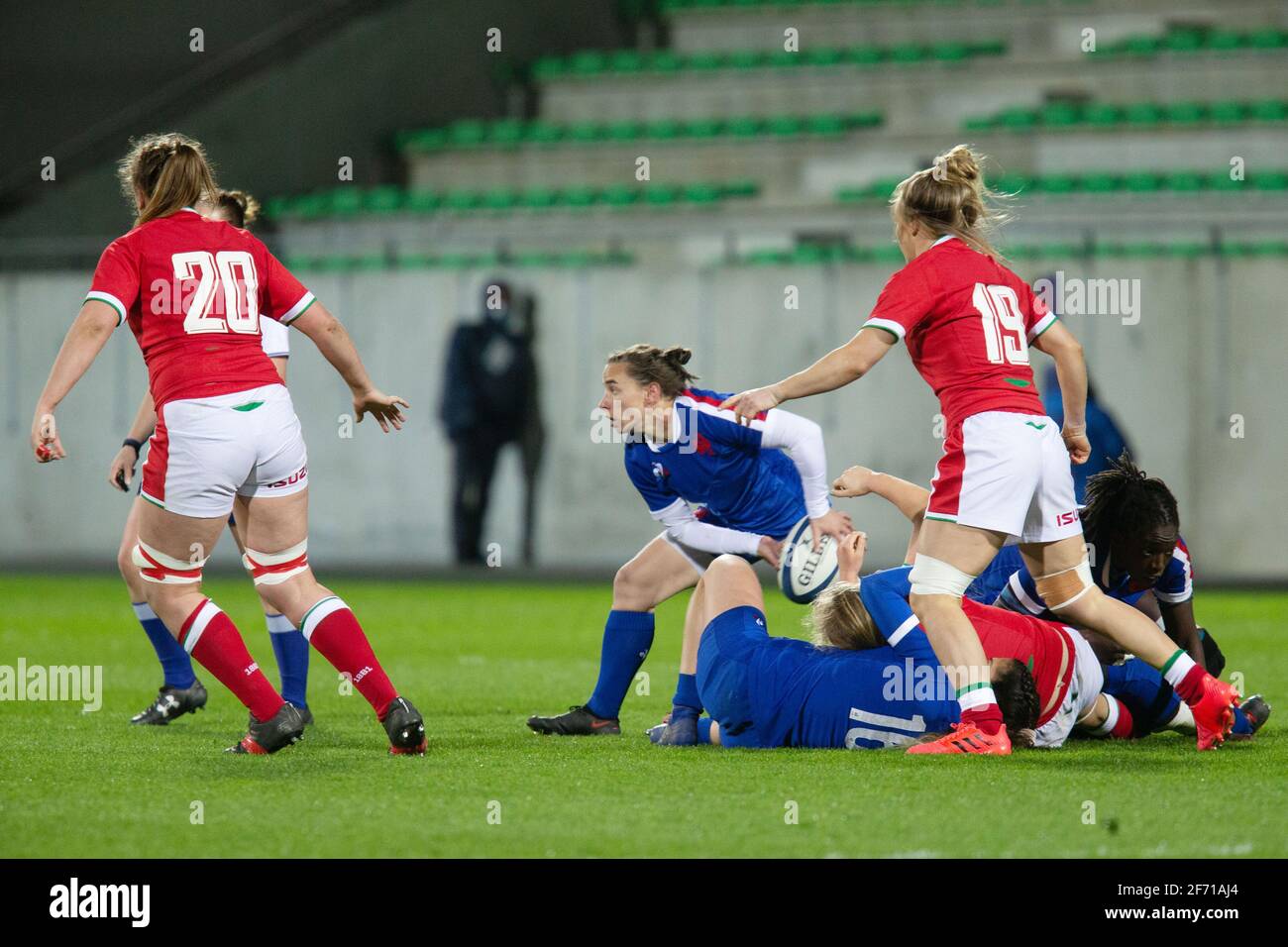 Laure Sansus of France during the 2021 Women's Six Nations, rugby union match between France and Wales on April 3, 2021 at La Rabine stadium in Vannes, France - Photo Damien Kilani / DK Prod / DPPI / LiveMedia Stock Photo