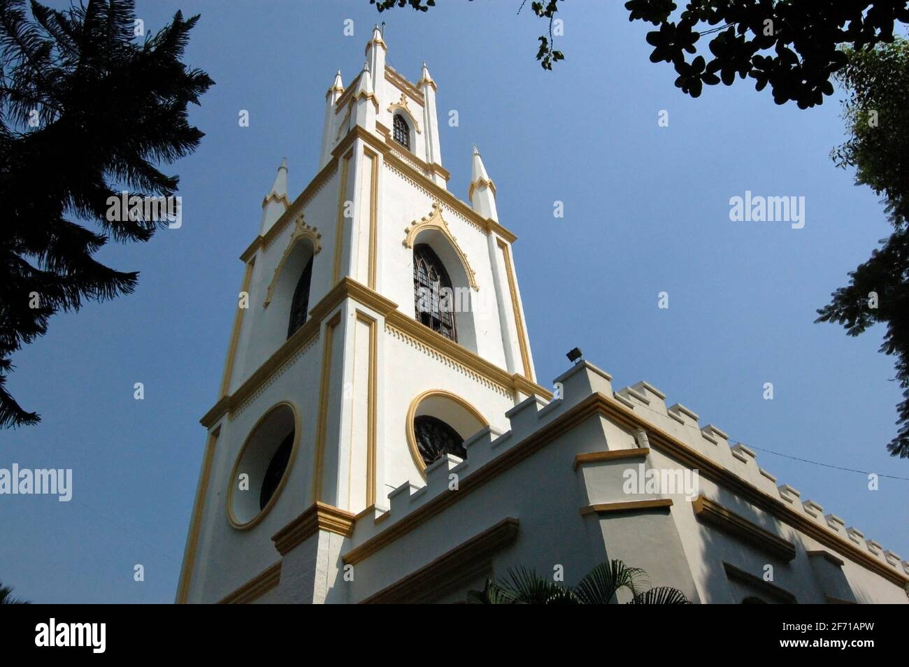 View of St Thomas Cathedral in Mumbai on a sunny morning.  The historic church is part of the Church of North India. Stock Photo