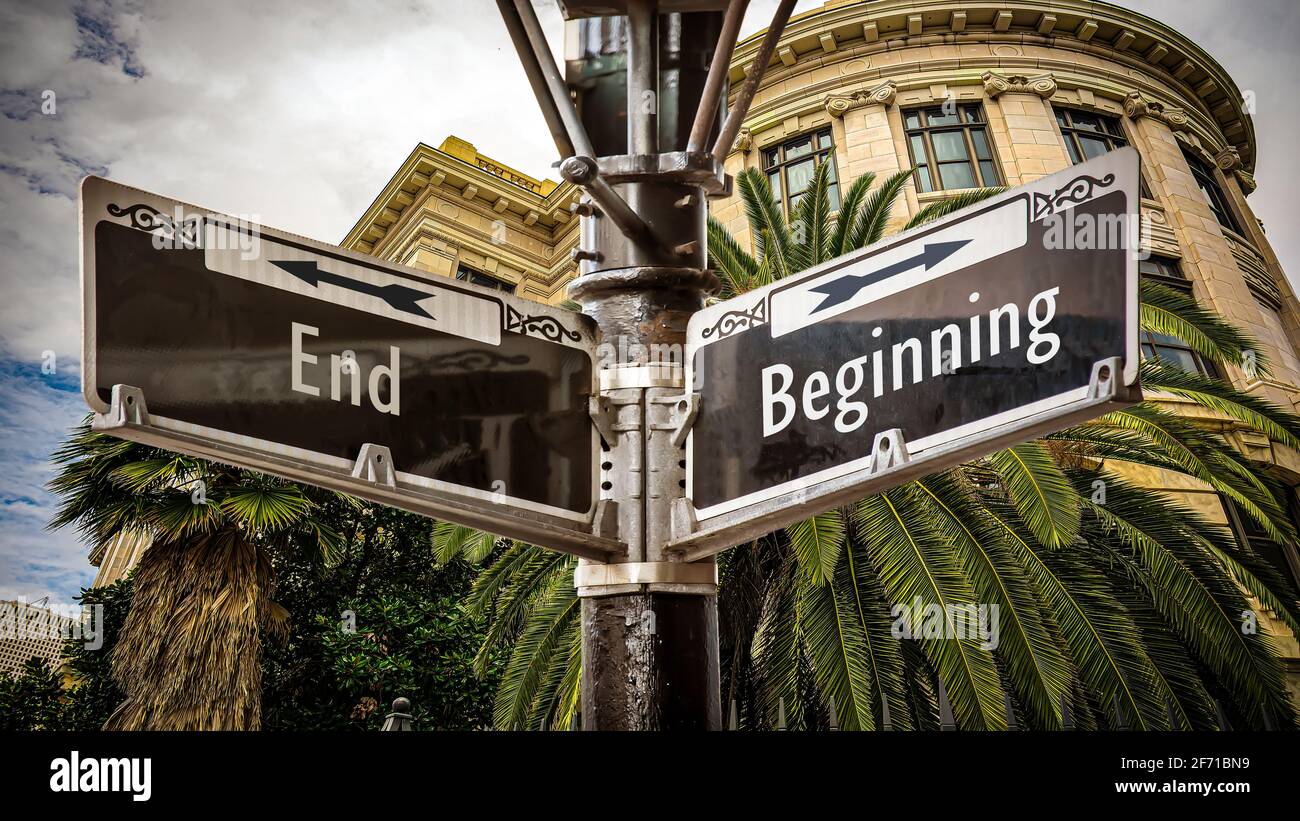 Street Sign the Direction Way to Beginning versus End Stock Photo - Alamy