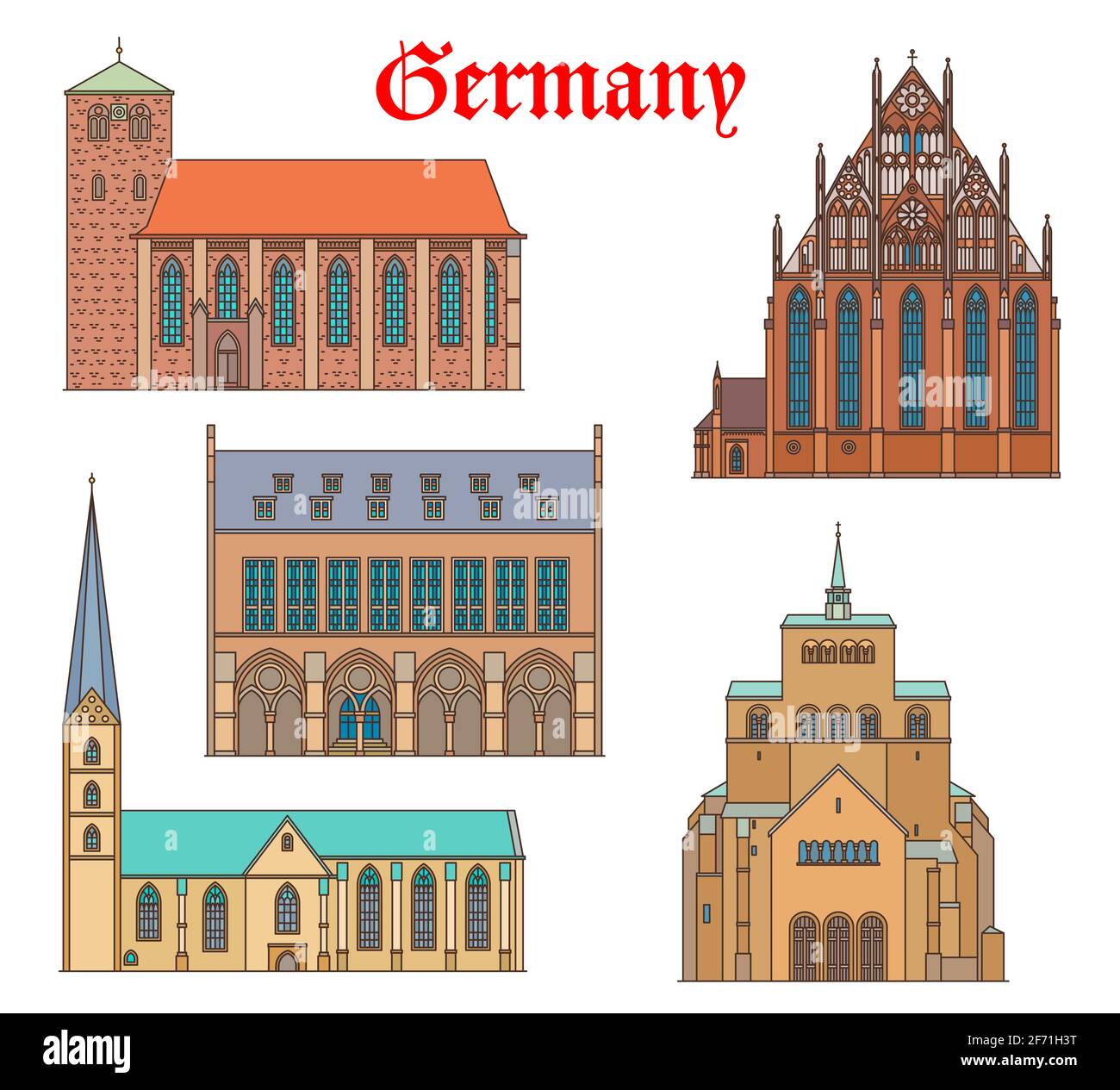 Germany landmark buildings, churches, cathedrals Stock Vector