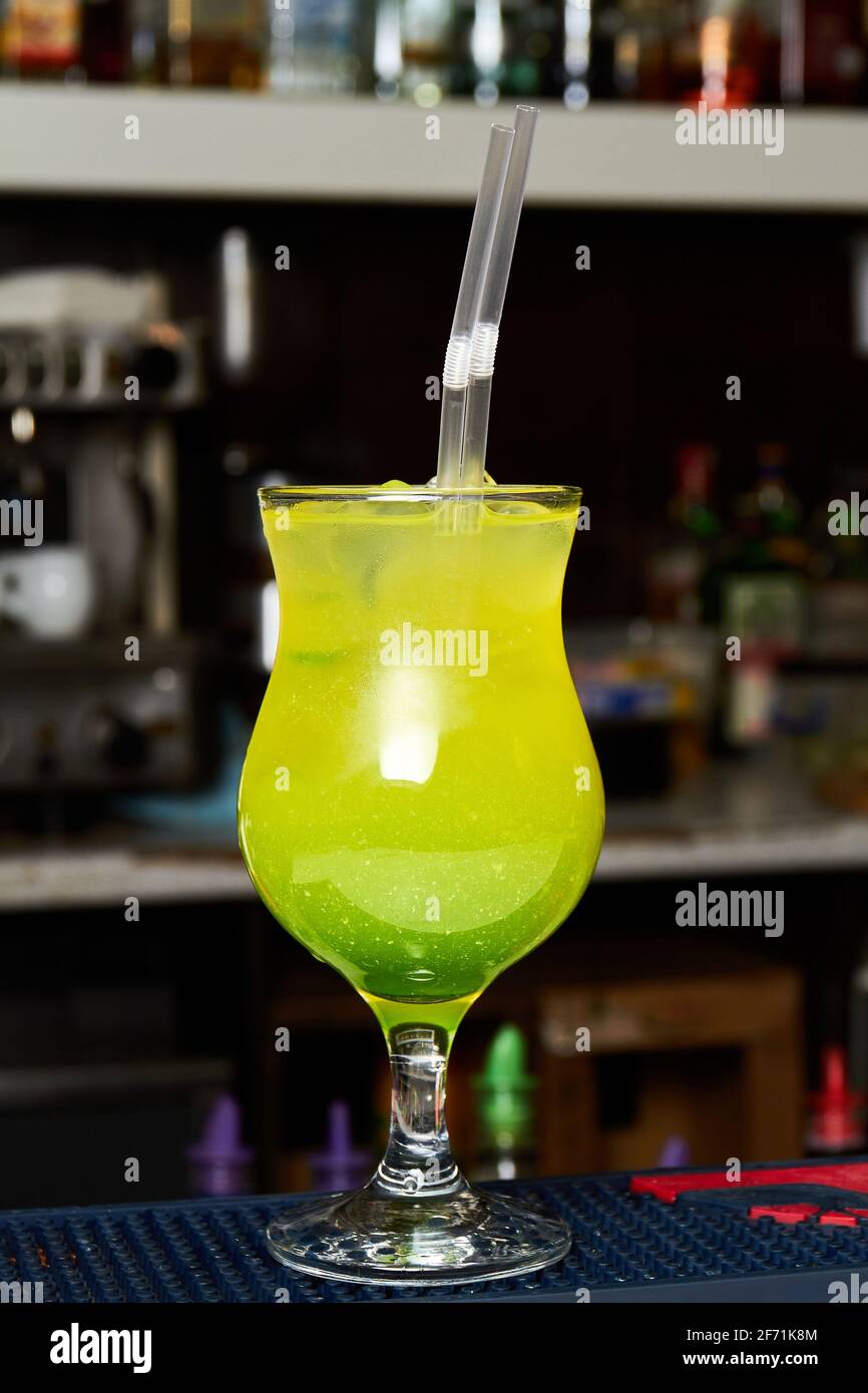 Green Joy Cocktail. Vodka, orange, pineapple juice, banana and mint