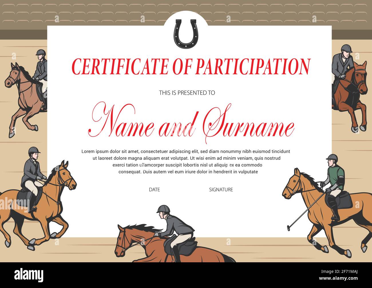 Certificate of participation in horse race diploma Stock Vector Image