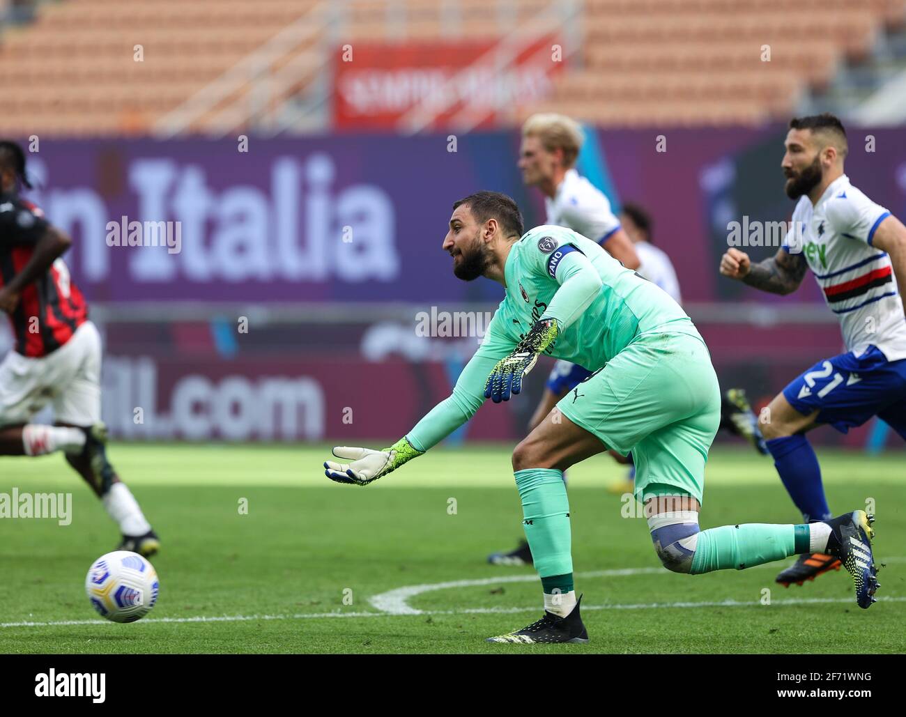 Milan Italy 03rd Apr 2021 Gianluigi Donnarumma Of Ac Milan Seen In Action During The Serie A 2020 21 Football Match Between Ac Milan And Uc Sampdoria At The San Siro Stadium Final Score