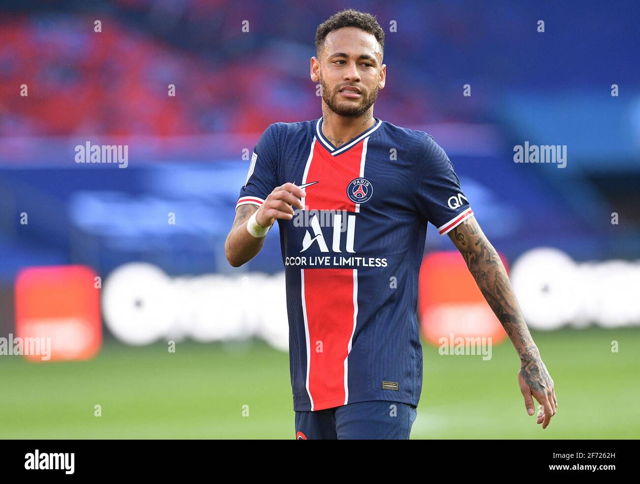 Neymar of PSG in action during the Ligue 1 match between Paris Saint Germain and LOSC Lille at Parc des Princes on April 03, 2021 in Paris, France. Photo by Christian Liewig/ABACAPRESS.COM Stock Photo