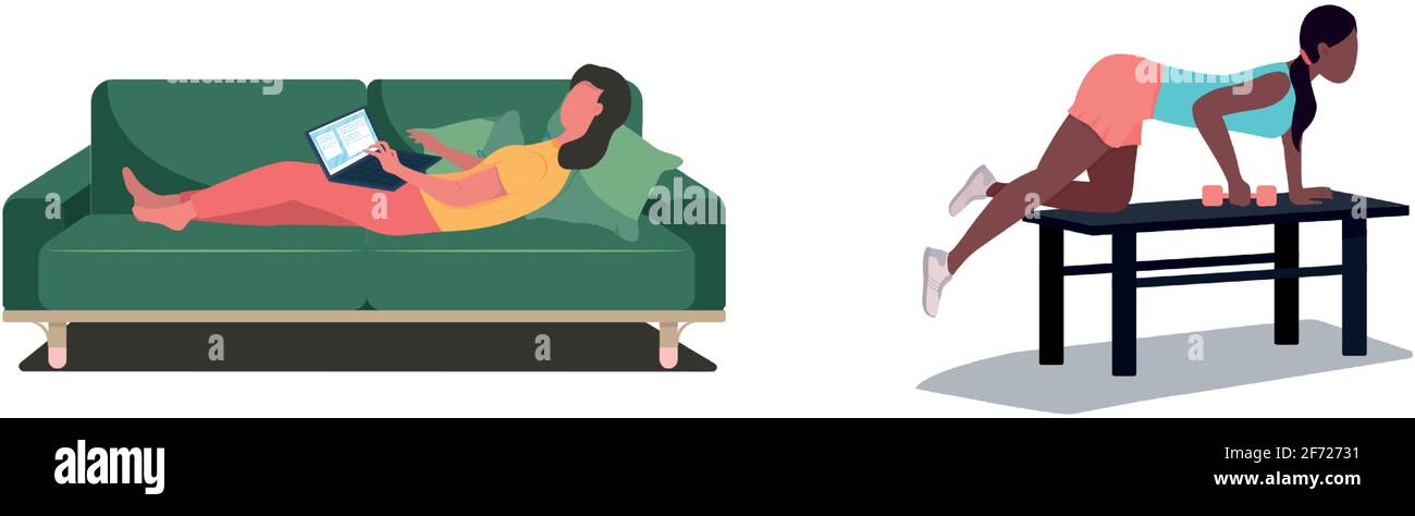Female employees flat color vector faceless character set Stock Vector