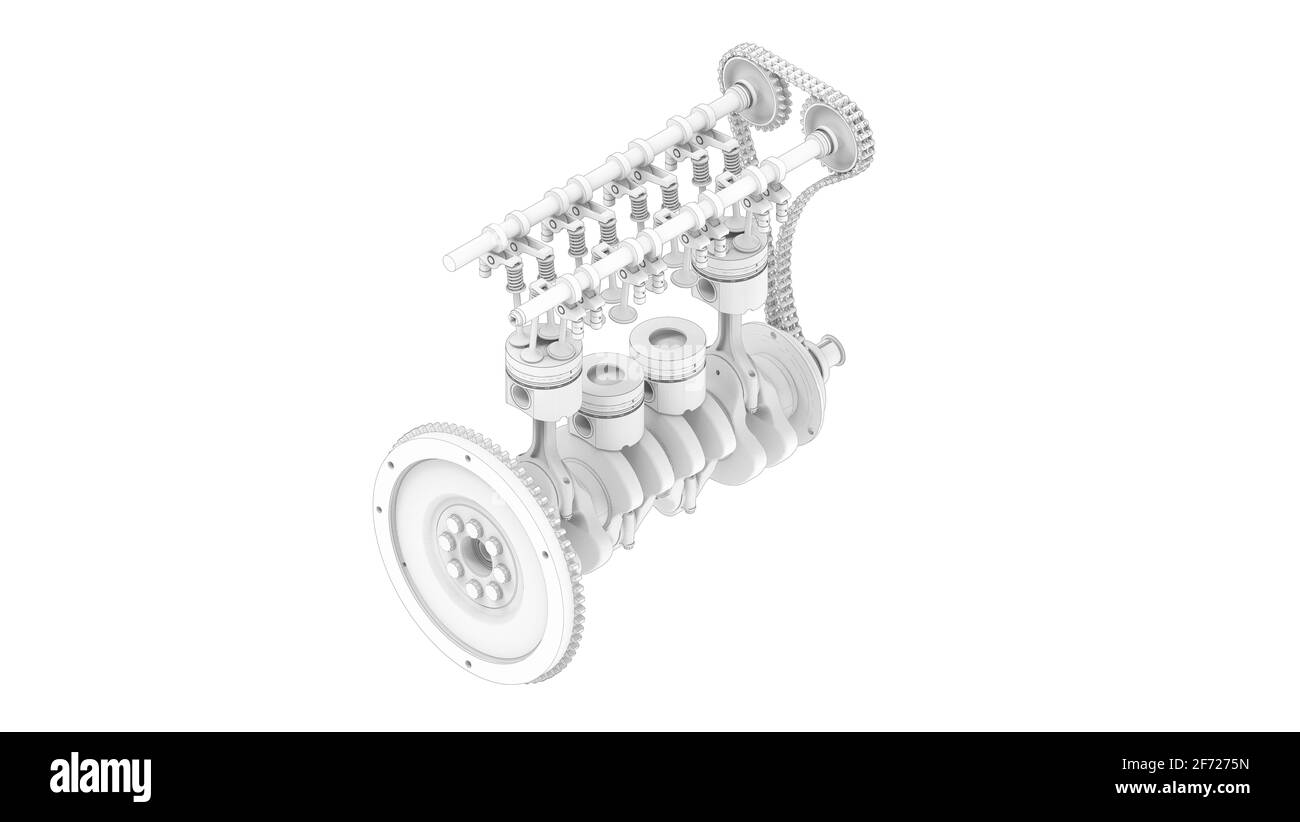 3D rendering of an engine technical components isolated on white ...