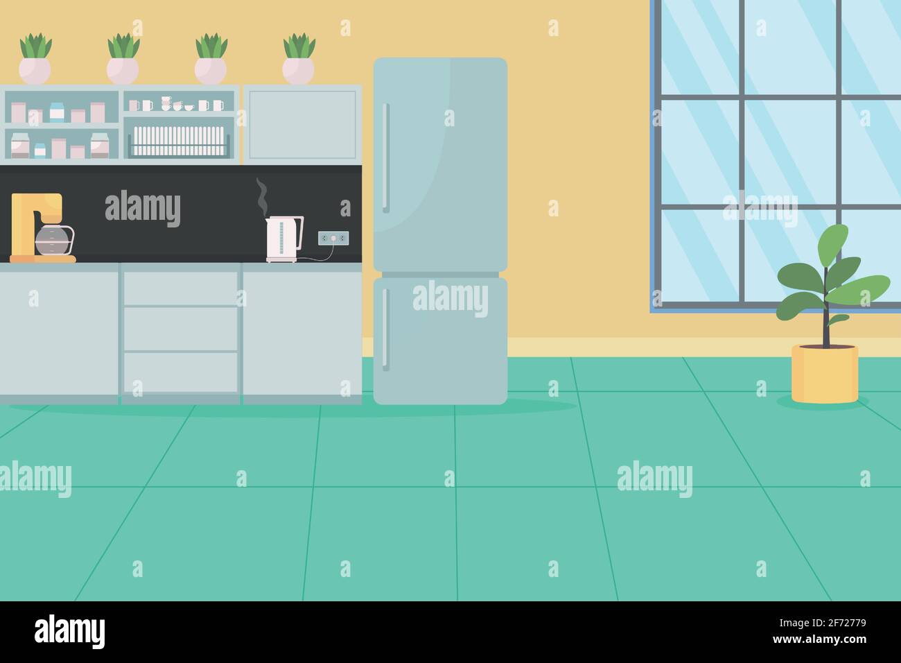 Office kitchen for employees flat color vector illustration Stock Vector