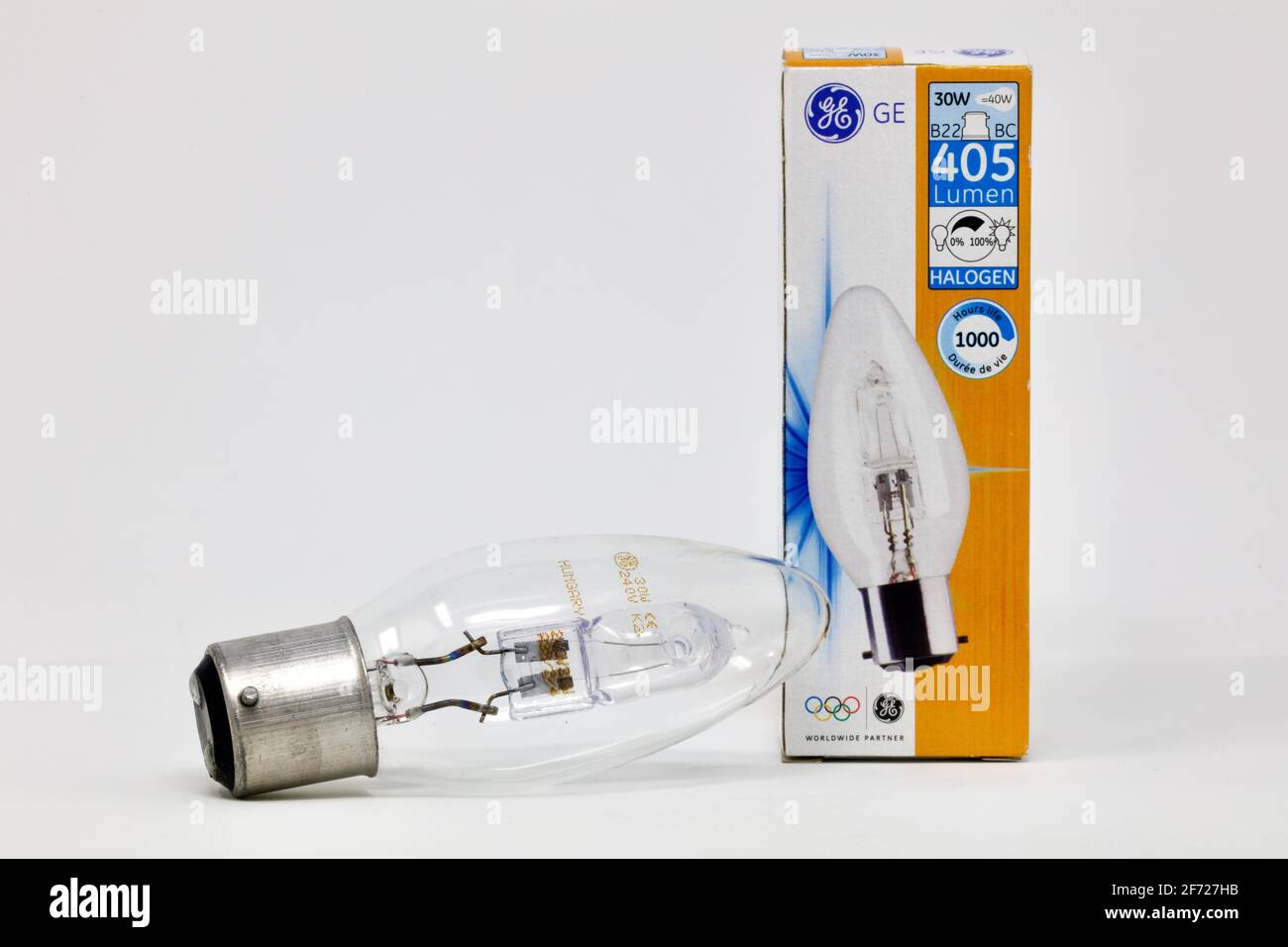 GE Lighting 30w Halogen light bulb Stock Photo