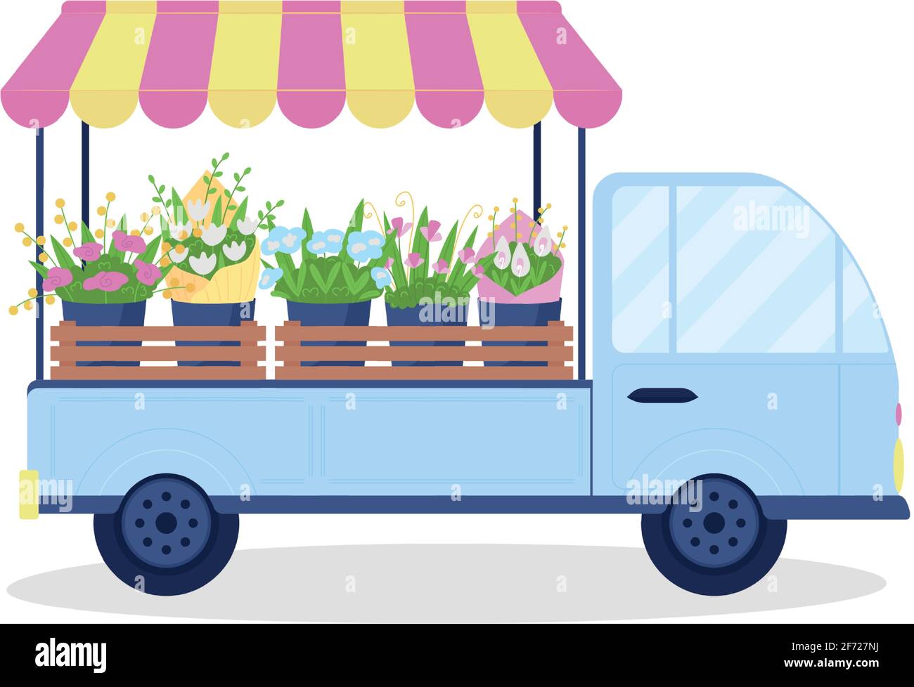Bouquets on van flat color vector object Stock Vector