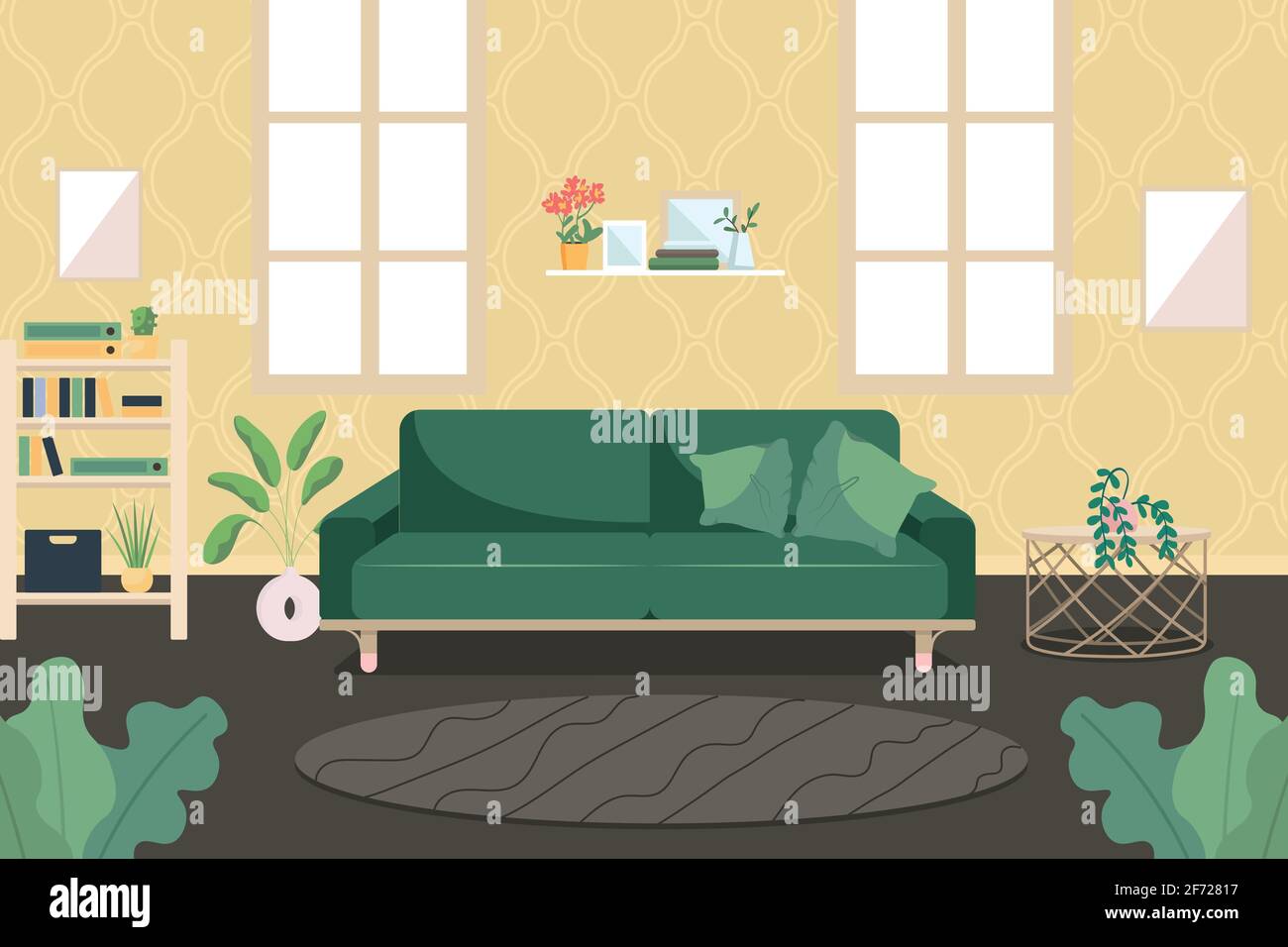 Modern living room flat color vector illustration Stock Vector Image ...