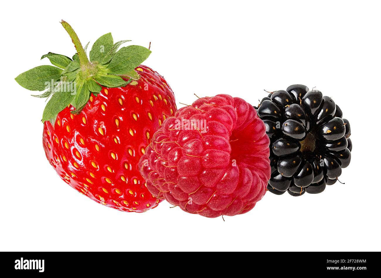 Strawberry ,blackberry and raspberries isolated on a white background