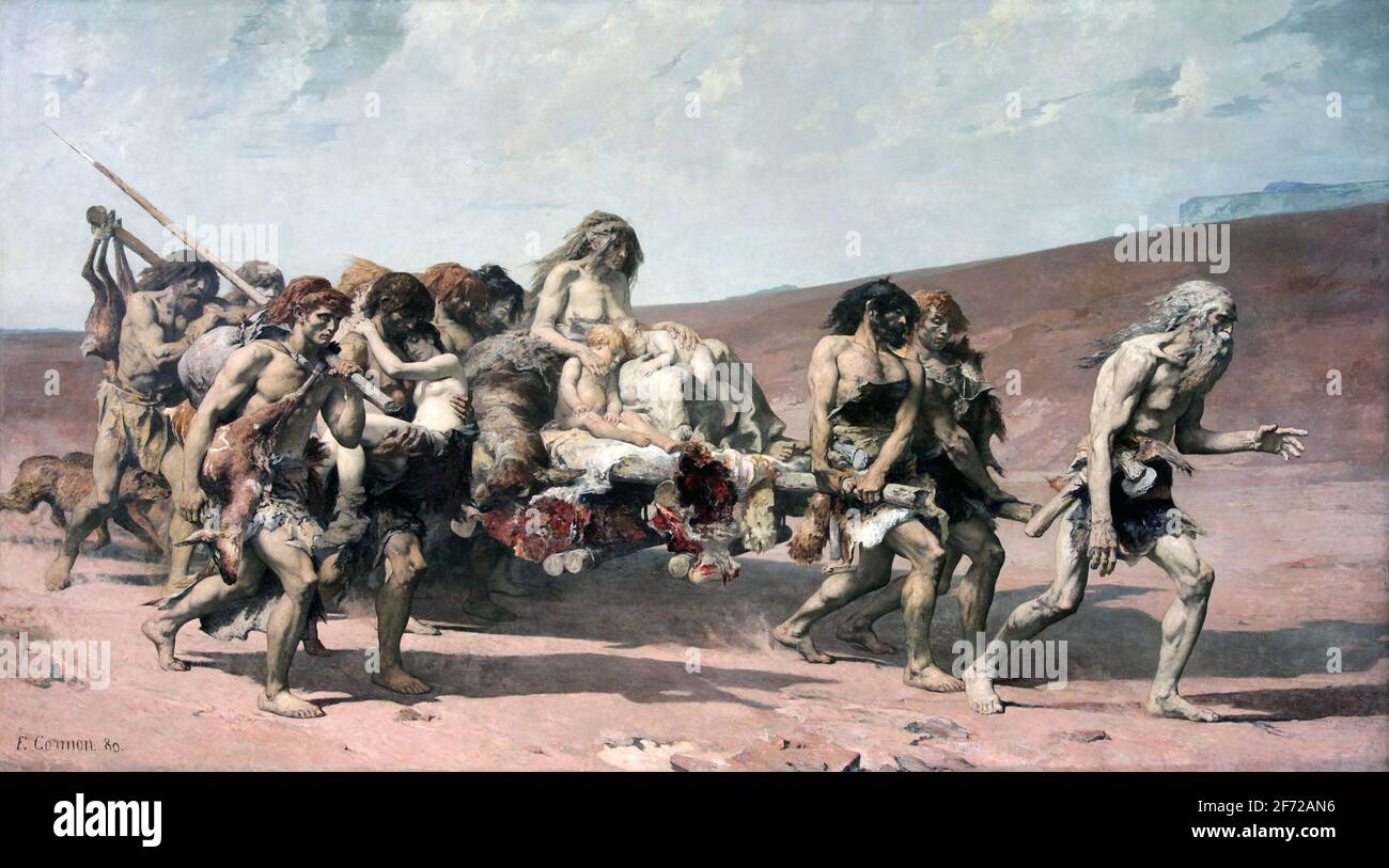 Cain fleeing before Jehovah's Curse (1880) /Cain Caïn 1880 by Fernand Cormon 1845-1924 Stock Photo