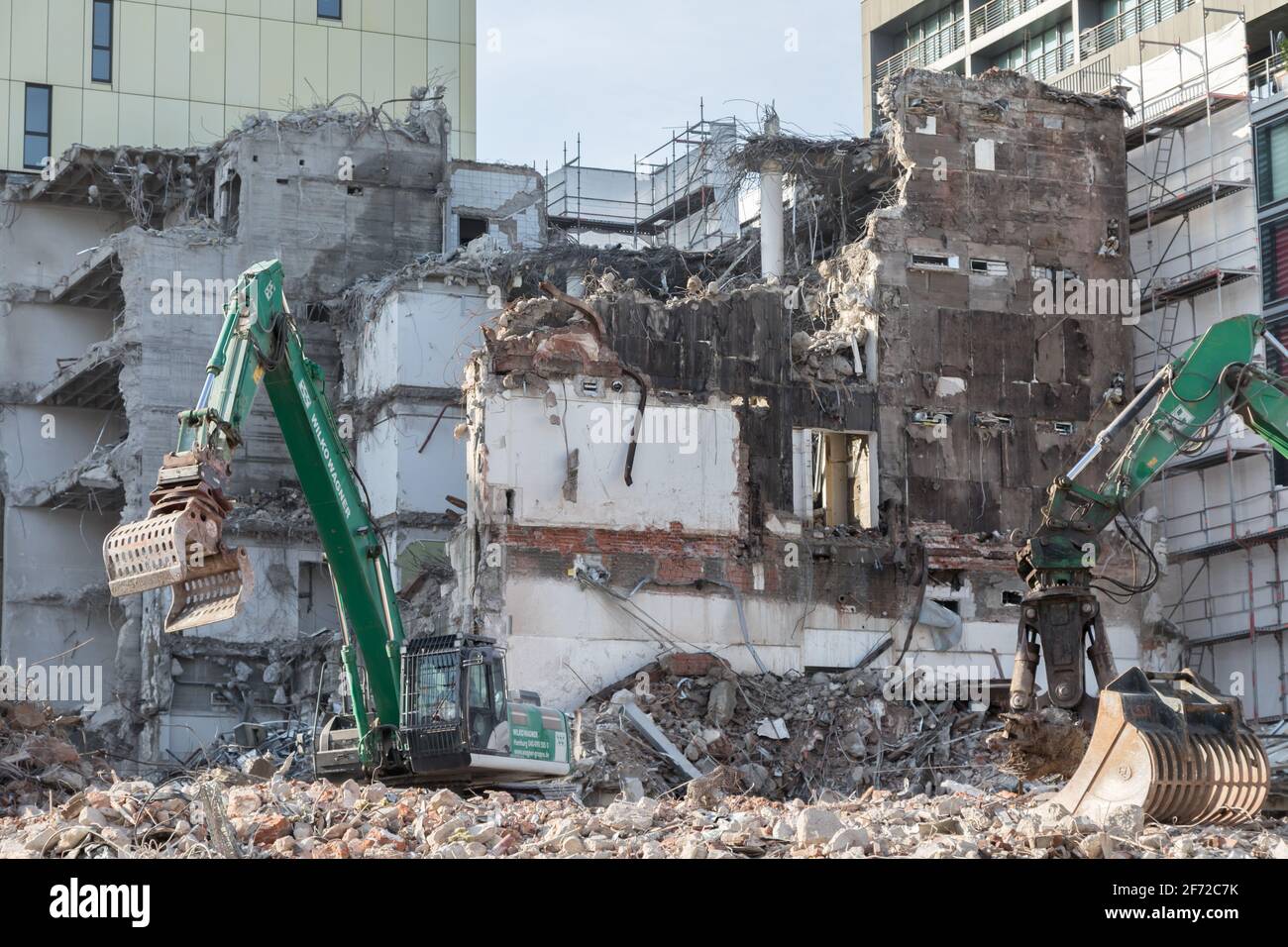 demolition of a building with excavators Stock Photo