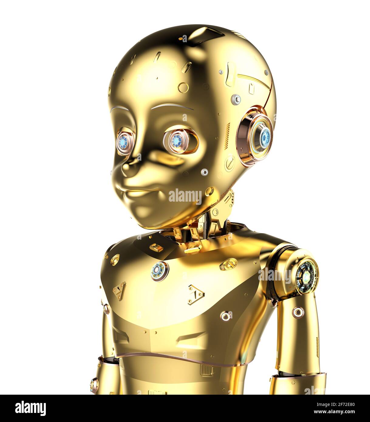 3d golden cute robot or artificial robot with cartoon isolated on white background Stock Photo - Alamy