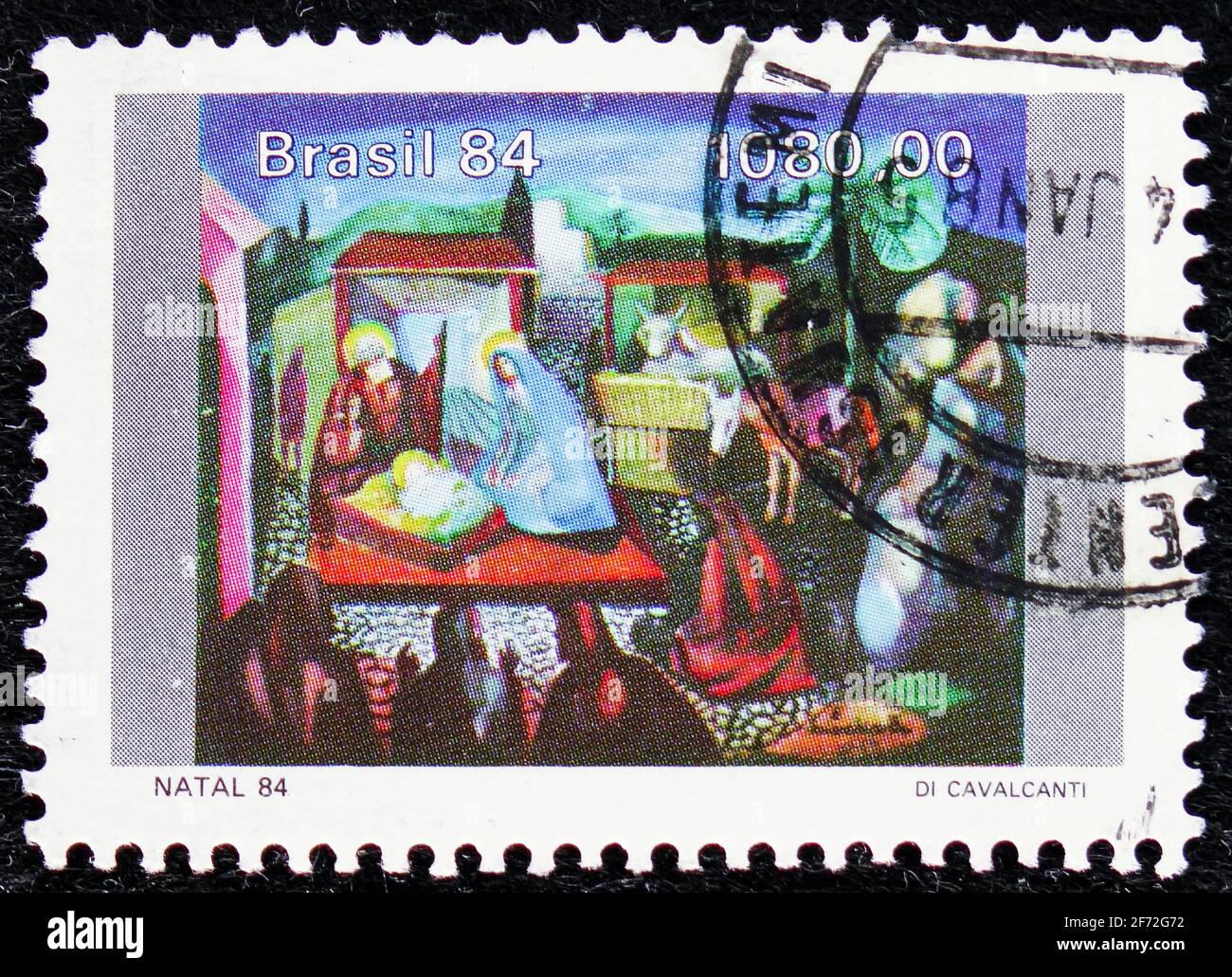 MOSCOW, RUSSIA - DECEMBER 22, 2020: Postage stamp printed in Brazil shows 'Nativity' (Emiliano Augusto di Cavalcanti), Christmas 1984 serie, circa 198 Stock Photo