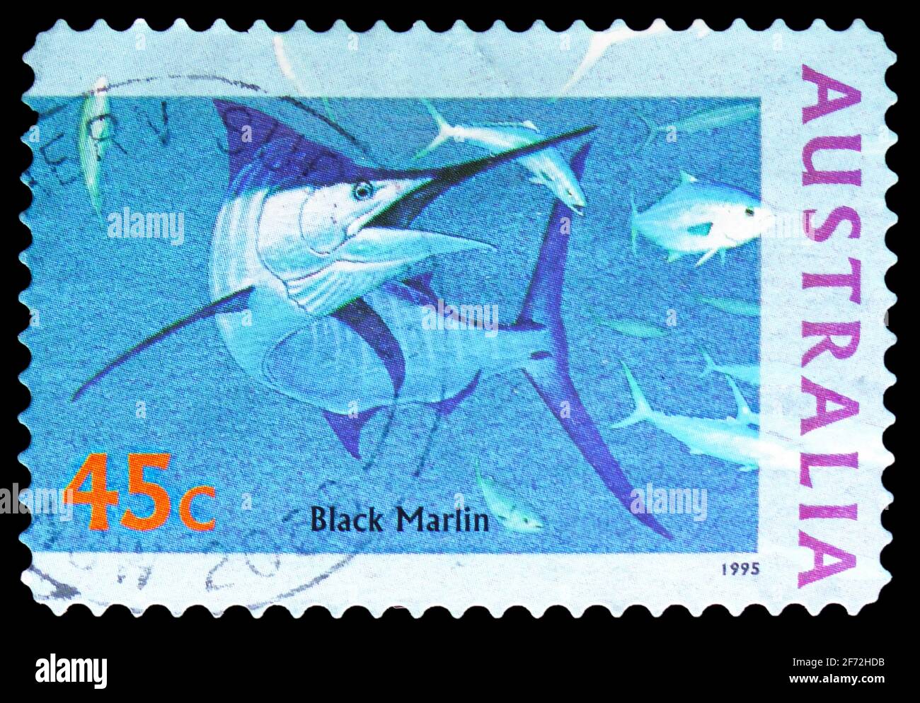 MOSCOW, RUSSIA - DECEMBER 22, 2020: Postage stamp printed in Australia shows Black Marlin (Istiompax indica), Marine Life serie, circa 1995 Stock Photo