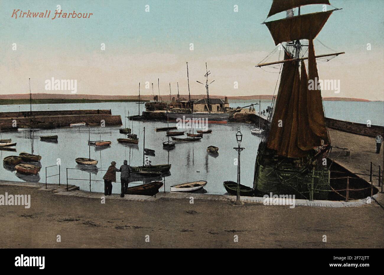 Postcard postmarked 1908 showing Kirkwall Harbour, Orkney Islands Stock Photo