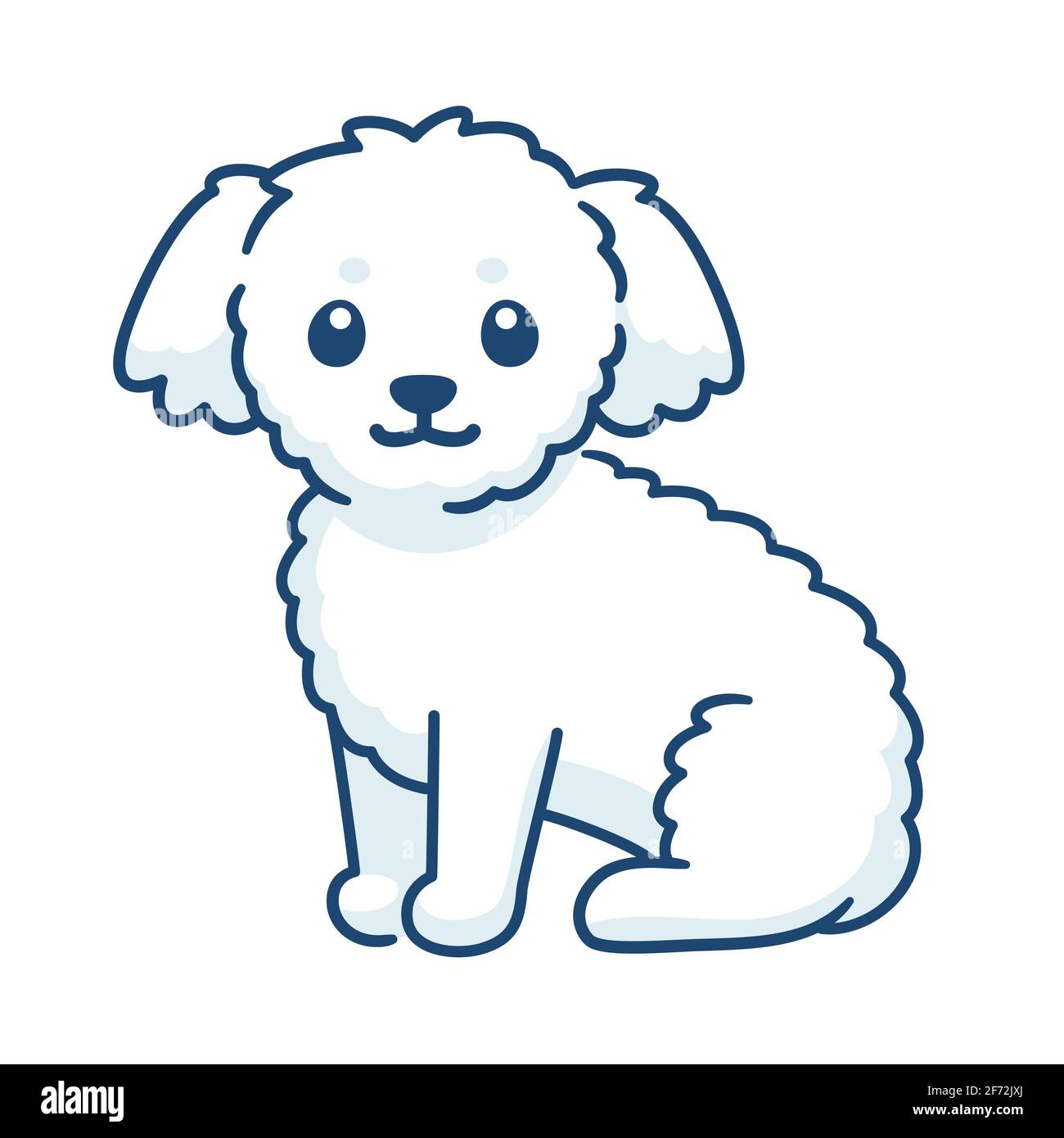 Cute little white fluffy dog. Bichon puppy drawing, simple vector ...