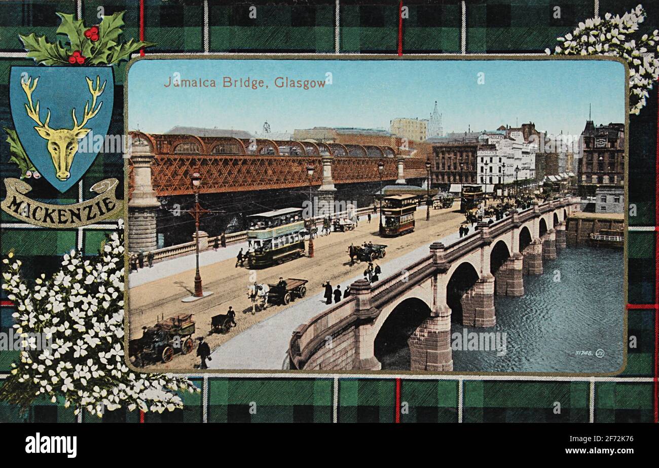 Postcard c. 1910 showing the traffic going across Jamaica Bridge (also known as Glasgow Bridge), Glasgow. Stock Photo