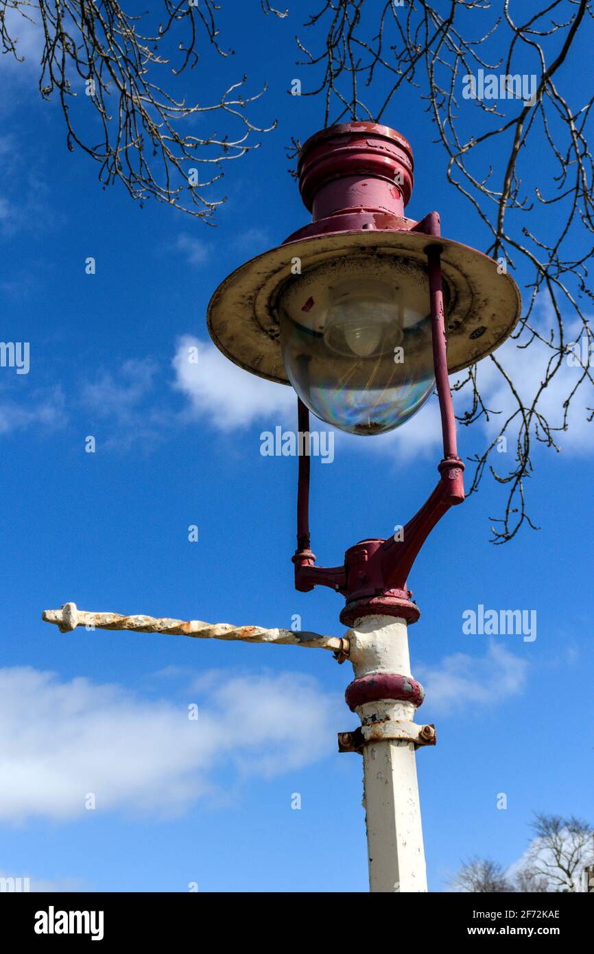 Old lamp at Clitheroe railway station. Stock Photo