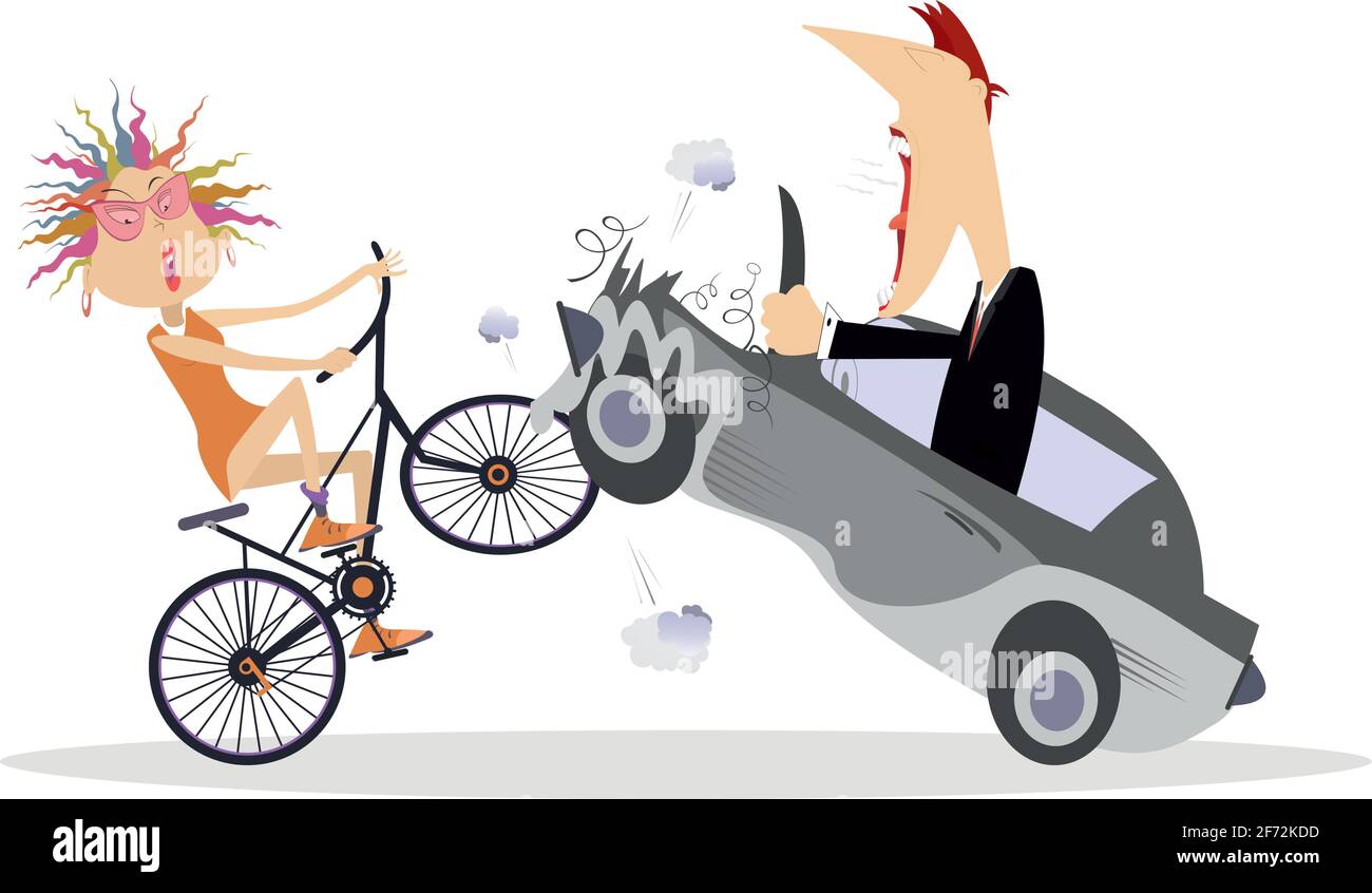 Cyclist and car driver accident illustration. Road accident. Angry driver cries to cyclist woman smashed into the car isolated on white Stock Vector Image & Art - Alamy Cyclist and car driver accident illustration. Road accident. Angry driver cries to cyclist woman smashed into the car isolated on white Stock Vector Image & Art - Alamy